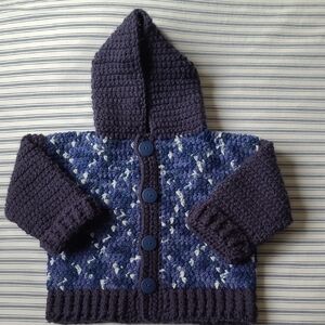 Handknit Baby Sweater Hoodie * Adorable* See Measurements For Size. 12 Months